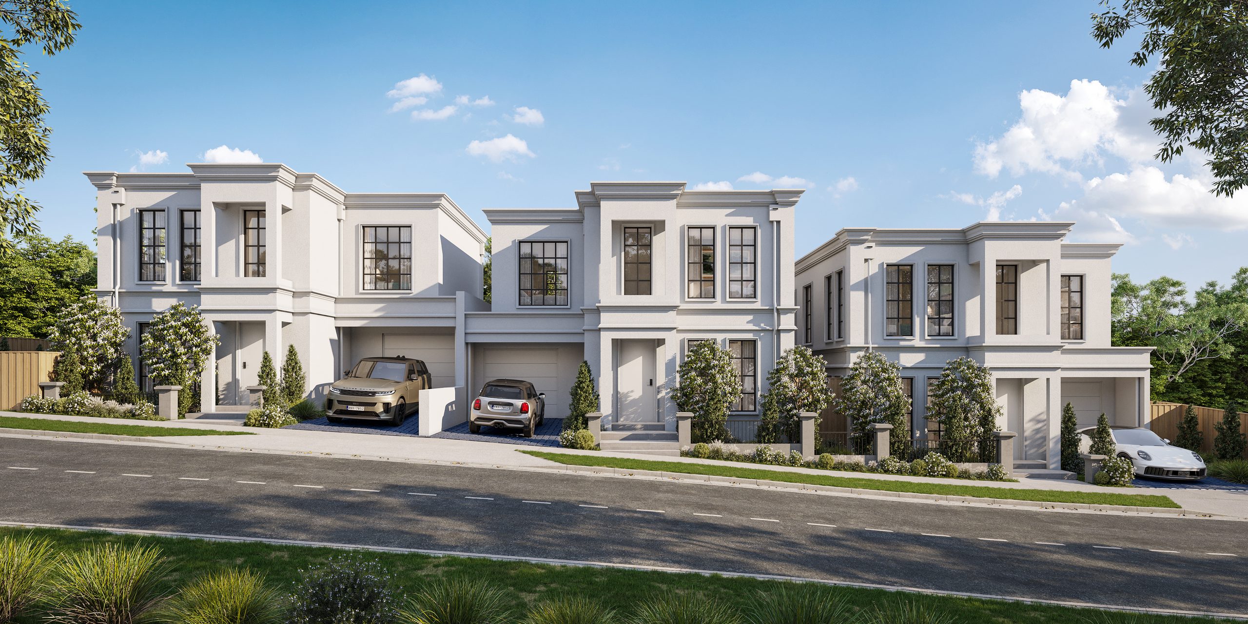 Tainton — street view of three freestanding residences